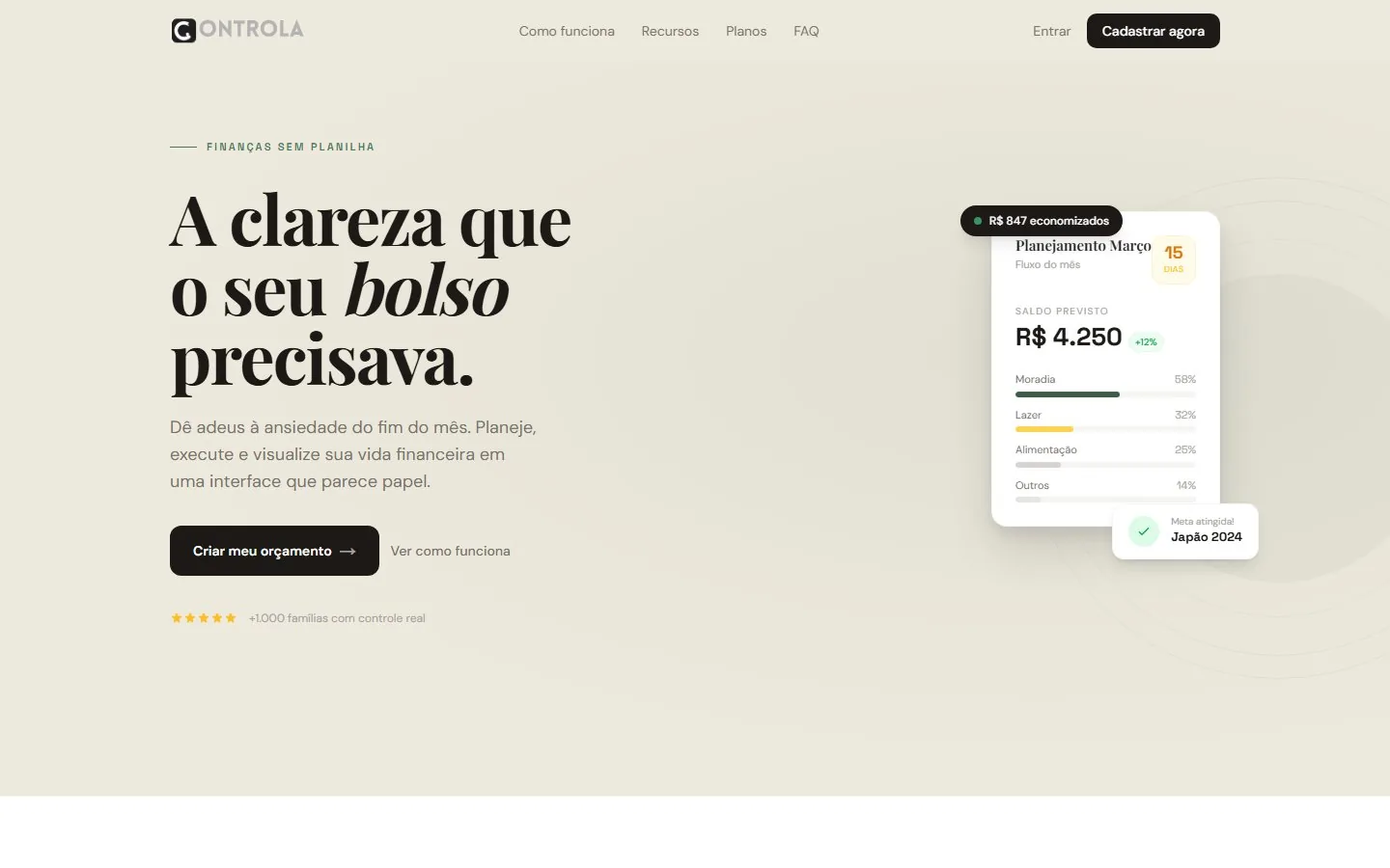 Página inicial do site ControlaFlow