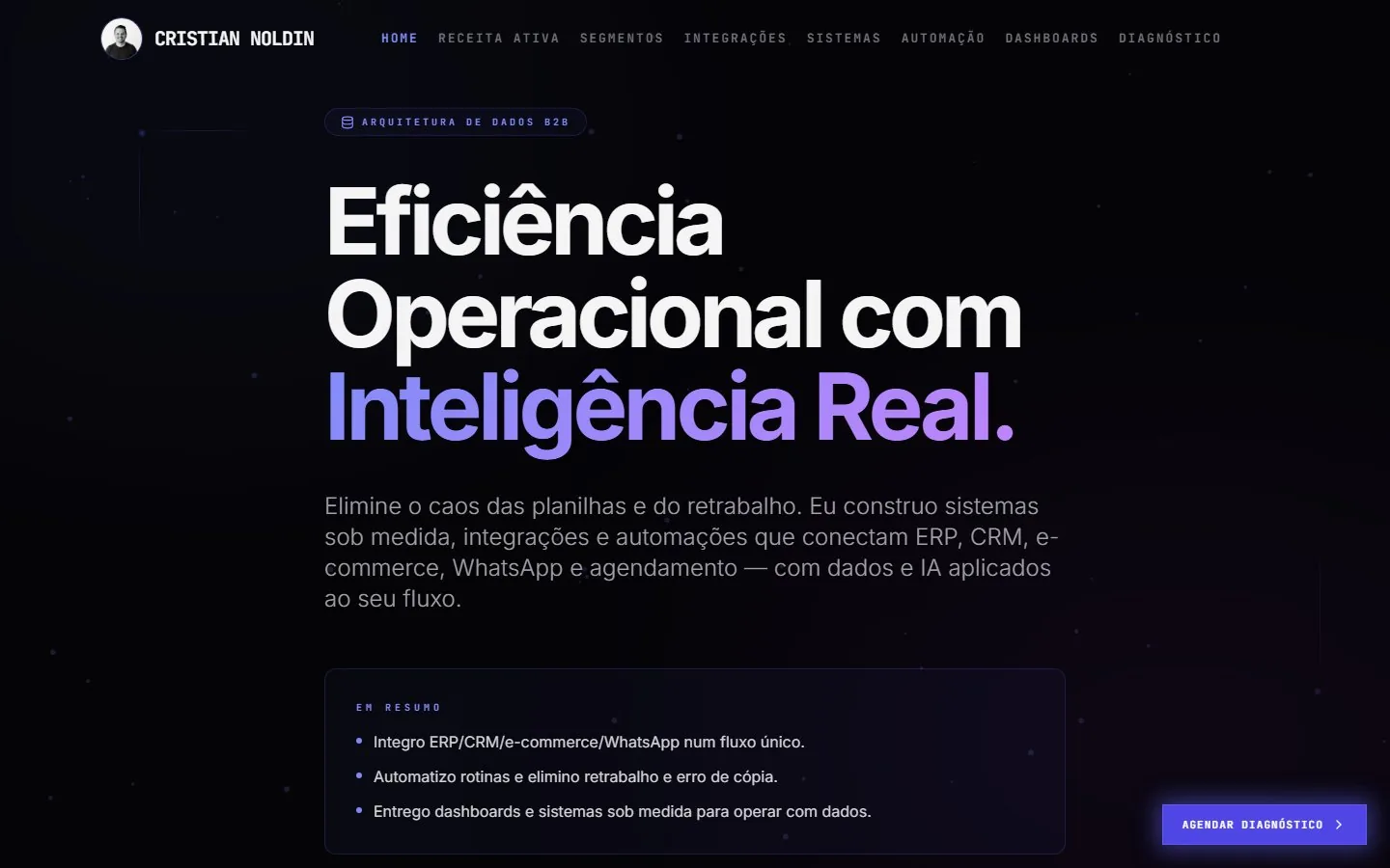 Página inicial do site de Cristian Noldin