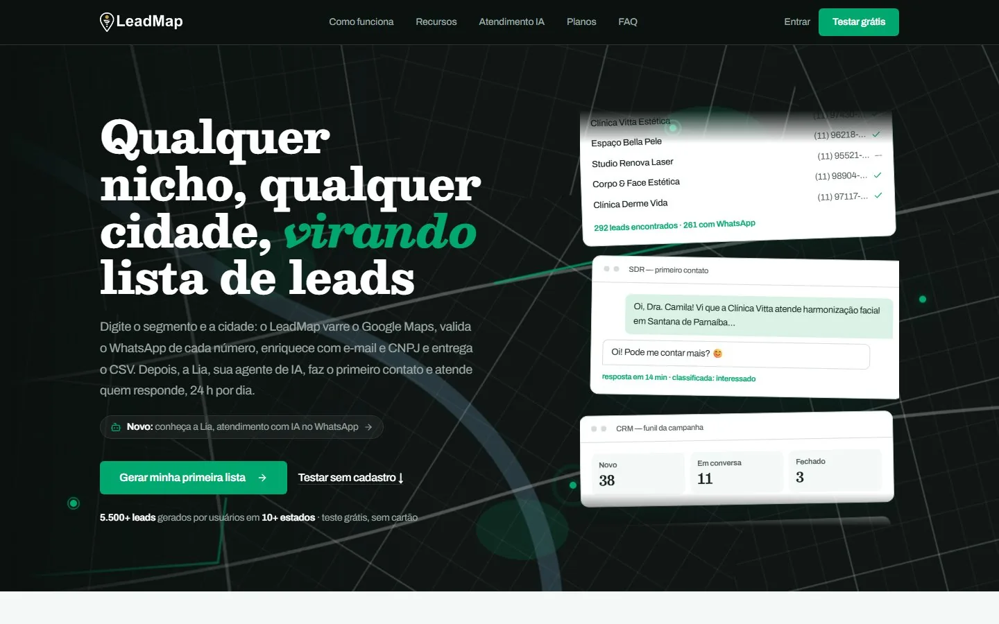 Página inicial do site LeadMap Pro
