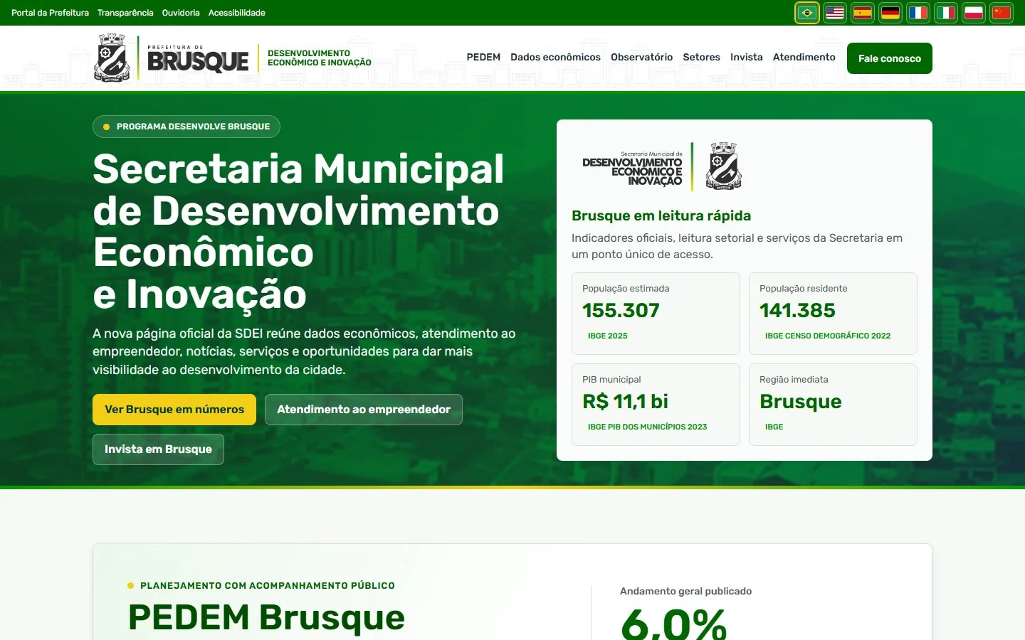 Página inicial do Portal SDEI Brusque